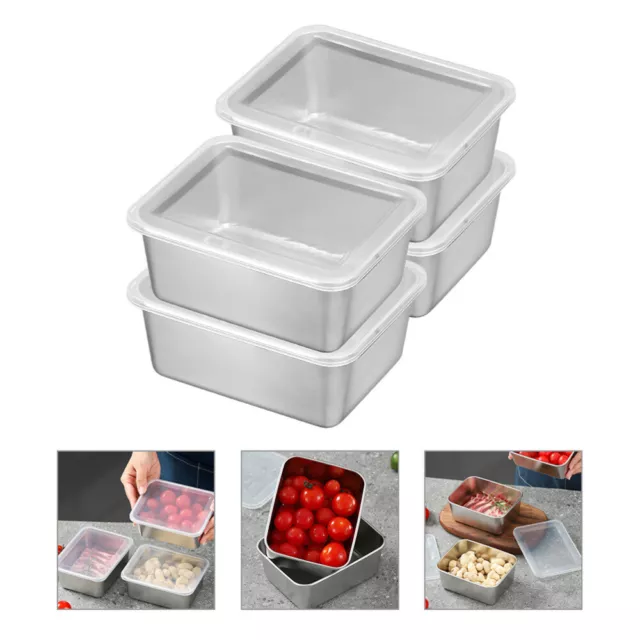 4 Pcs Stainless Steel Crisper Food Fresh Keeping Container Refrigerator Boxes