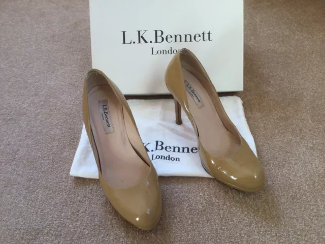 LK Bennett Sledge High Heel Court Shoes Nude Taupe Patent Leather UK5 RRP £229