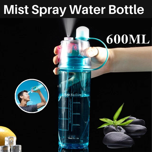 Botella de agua potable spray de niebla portátil enfriamiento deporte viaje escalada de plástico +