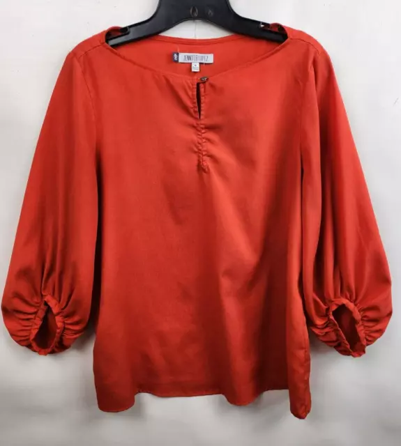 Jennifer Lopez Womens Blouse Size Medium Red Balloon Sleeve Keyhole Peasant