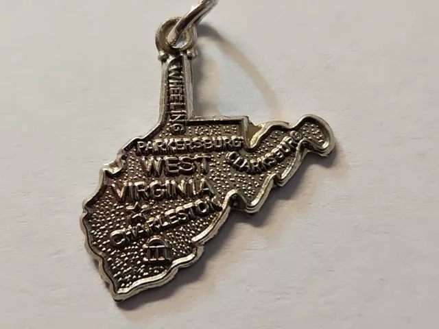 Sterling Silver 925, Travel State Map of West Virginia Charm Souvenir Vintage!