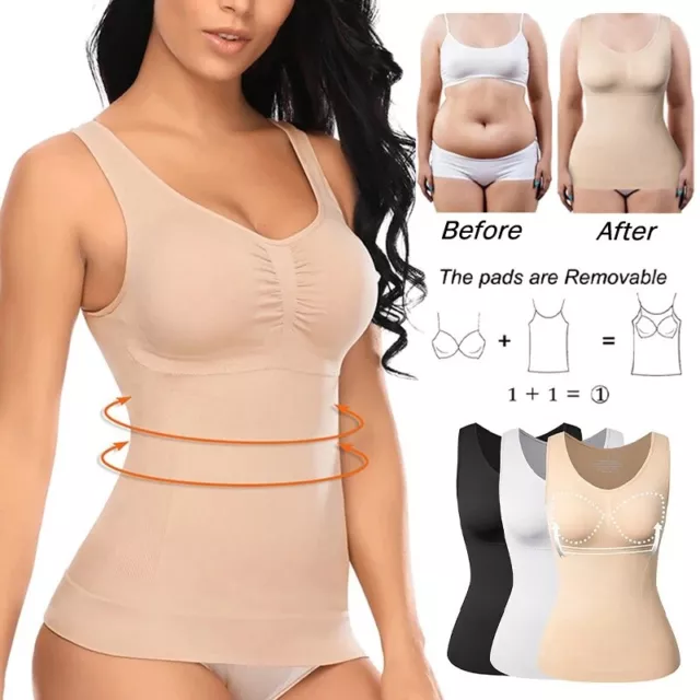 Women Slim Tank Top Tummy Control Cami Body Shaper Built In Bra Shaping Shirt US