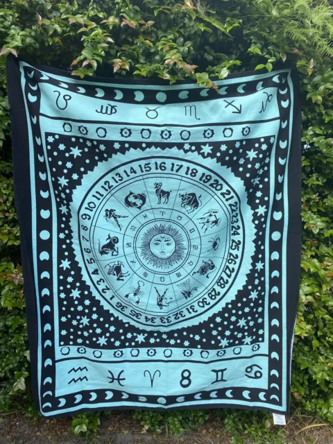 Zodiac Wall Hanging Astrology Sun  Moon Constellation Turquoise 50 x 60 Cloth