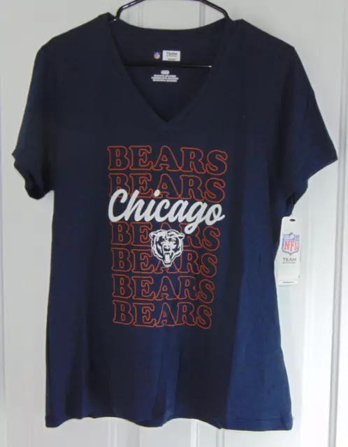 NFL Chicago Bears Logo T-Shirt [Womens Size L V-Neck] Navy Blue Team Apparel