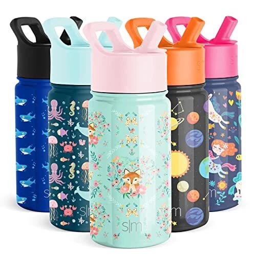 Kids Water Bottle with Straw Lid | Insulated Stainless Steel Re...