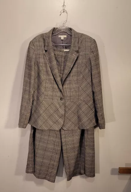 Women's Cato Plaid Blazer with Wide Leg Pants Suit Set Grey Purple Pinstripe 16W