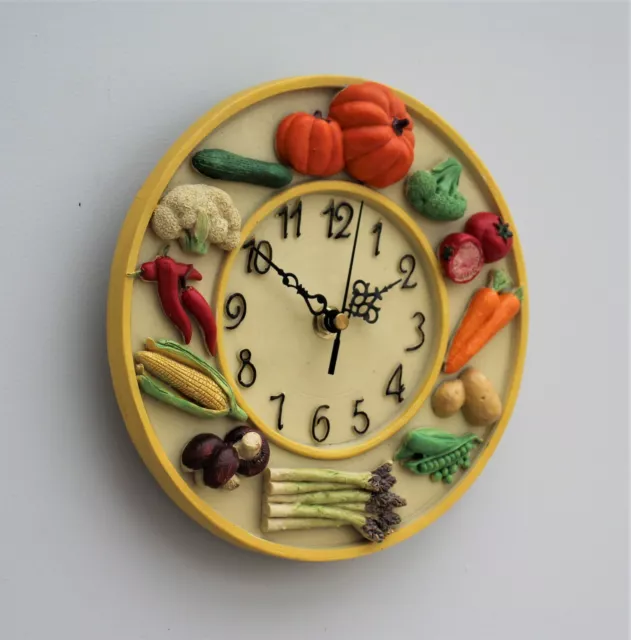 Wall Clock Kitchen School Office Home Vegetables Shabby Chic Decor Quartz 23cm