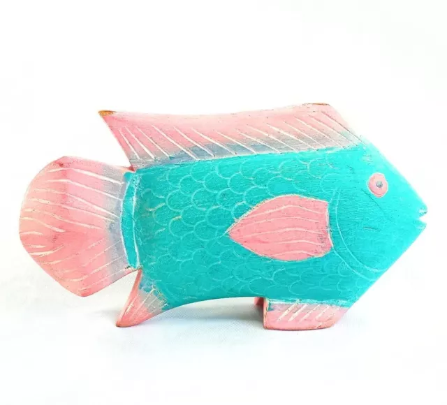 Hand Painted and Carved Tropical Wooden Wood Fish Sculpture