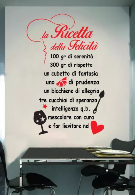 WALL STICKERS ADESIVI MURALI La Ricetta della Felicità AMORE parete muro sticker