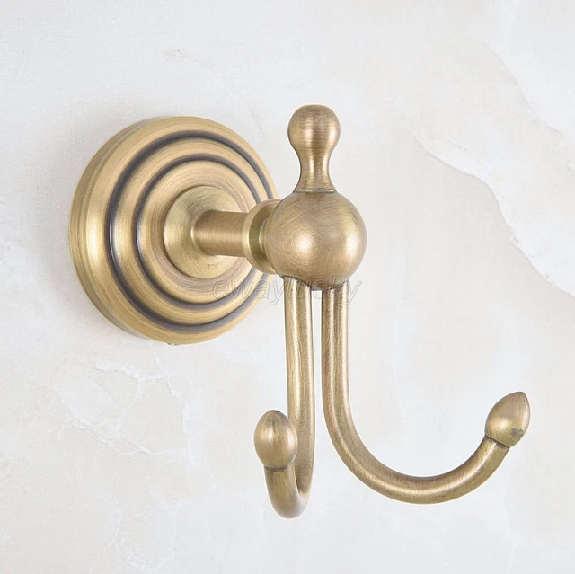 Wall Mounted Bathroom Towel Holder Coat Hanger Double Robe Hooks Brass wba728