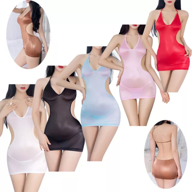 Women Dress G-string Set With Thong Lingerie Mesh Nightwear Hollow Out Pajamas 3