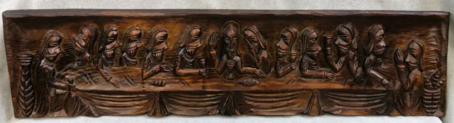Large antique french low relief sculpture Mid-1900's religious Jesus woodwork