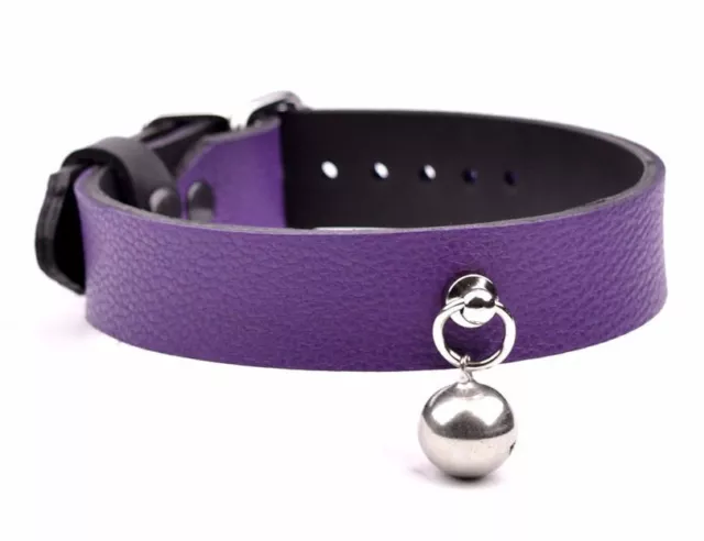 Purple Beautiful handcrafted deluxe leather collar choker Kitty Bell Col32Ppl