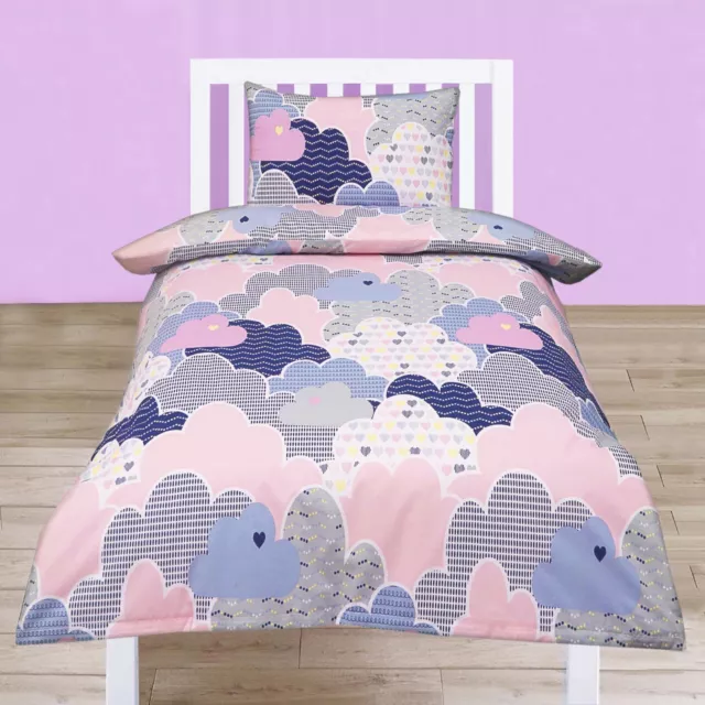 Pretty Clouds Geo Cot Bed Duvet Cover Pillowcase Set Soft 100% Cotton