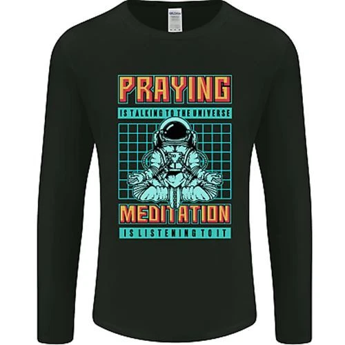 Preghiera E Meditazione Spazio Universo Yoga da Uomo Manica Lunga T-Shirt