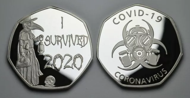 Pair of 'I SURVIVED 2020' Silver Commemoratives. Gift/Present/Novelty/Virus/Coin