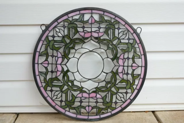 19.75" Dia Colorful Handcrafted Stained Glass Round Window Panel