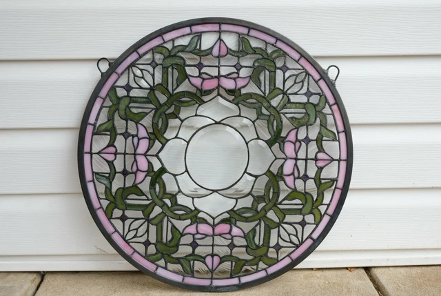 19.75" Dia Colorful Handcrafted Stained Glass Round Window Panel