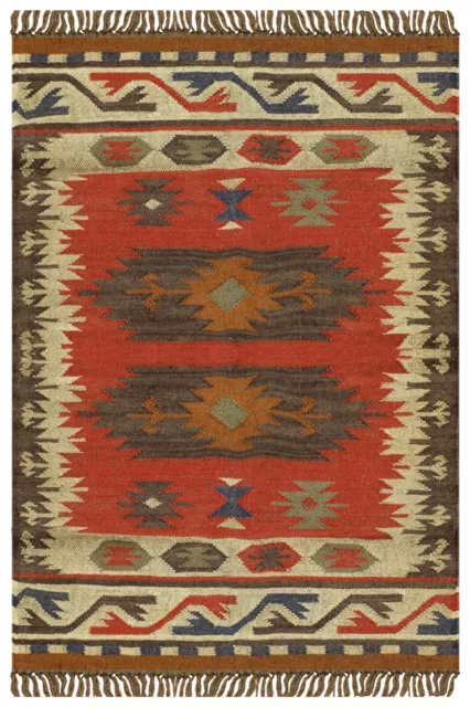 Semi-Antique Area Rug Wool Jute Throw Kilim Handwoven Christmas Decor Red Carpet 2