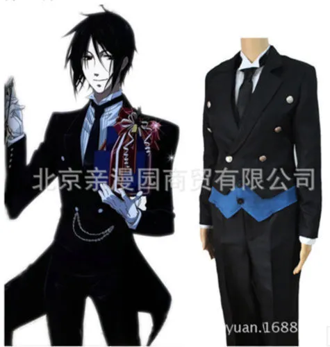 Black Butler Kuroshitsuji Sebastian Michaelis Black Uniform Suit Cosplay Costume