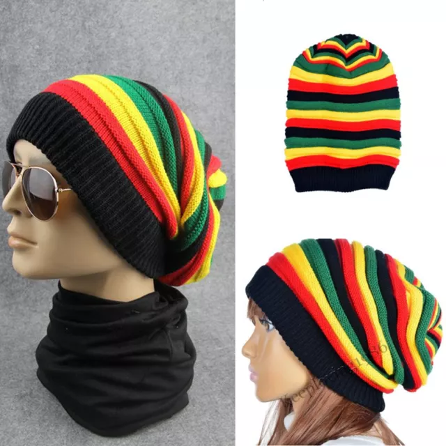 Unisex Rasta Reggae Tam Knit Beanie Beret Cap Baggy Hat Rainbow Warm Hip Hop