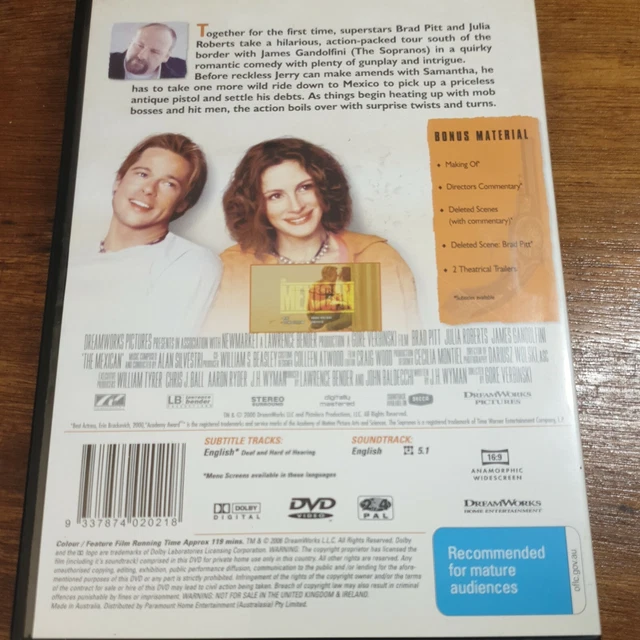 THE MEXICAN DVD R4 FREE POST Julia Roberts, James Gandolfini, Brad Pitt