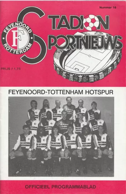 Feyenoord v Tottenham Hotspur (Spurs) Programme 4 March 1992