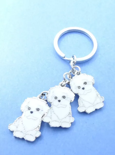 Bichon Frise Dog Breed Key Chain or Purse Charm 3 Dogs attached FREE SHIPPING
