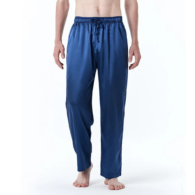 Men Faux Silk Satin Pajama Pants  Elastic Waist Trousers Sleep Long Bottoms Thin