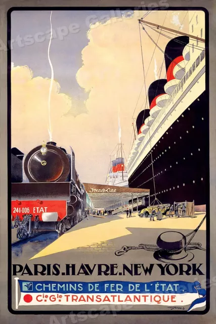 Paris to New York Classic 1920s Vintage Style Travel Poster - 24x36