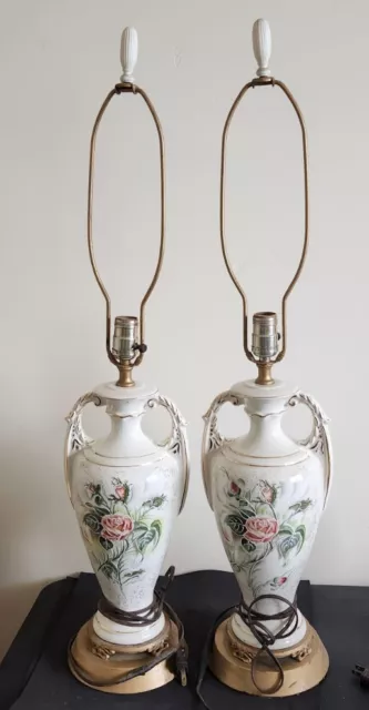 Vtg  Victorian Style Table Lamps Hand Painted Rose 1920s to 1940s