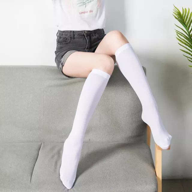 3 Paar Weiße Socken Für Damen Mädchen Schule Hohe Knie Baumwolle Einfarbig F