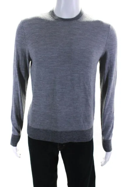 Theory Mens Merino Wool Knit Crew Neck Long Sleeve Sweater Top Gray Size M