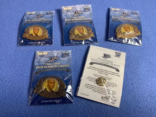 Winnipeg Blue Bombers MILT STEGALL 75th Anniversary pin lot of (5)