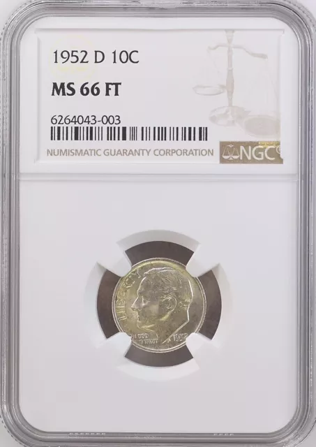 1952-D 10C FB Roosevelt Dime NGC MS66FT   6264043-003