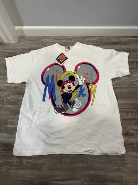 Vintage Disney Mickey Mouse Neon Workout Shirt Size XL Mickey Unlimited NWT