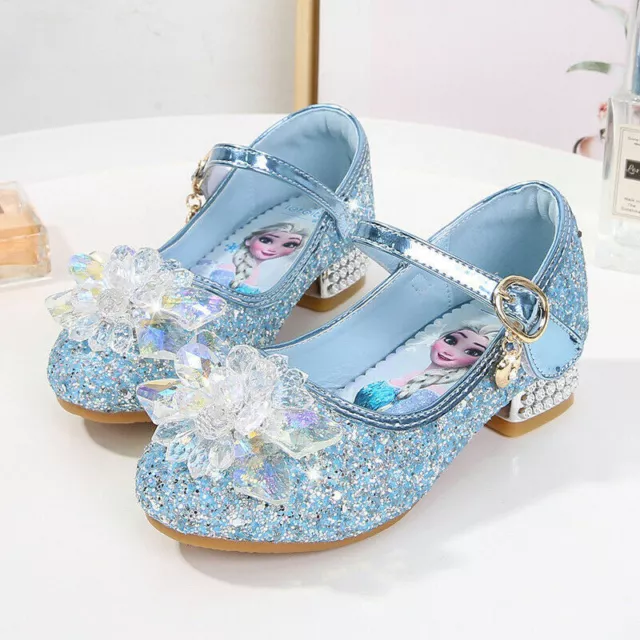 UK Stock Kids Girls Elsa Princess Fancy Party Cosplay Sequins Crystal High Heels