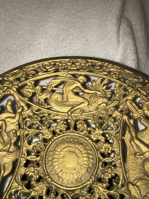 ANTIQUE BEAUTIFUL HEAVY BRASS ORNATE VERY DETAILED TRAY Or DISH -Signed 3
