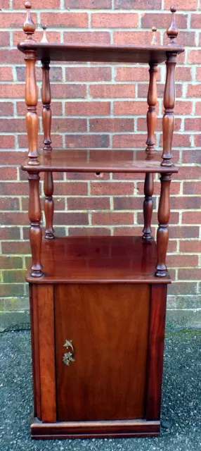 Victorian antique Cuban flame mahogany open corner bookcase shelf cupboard stand