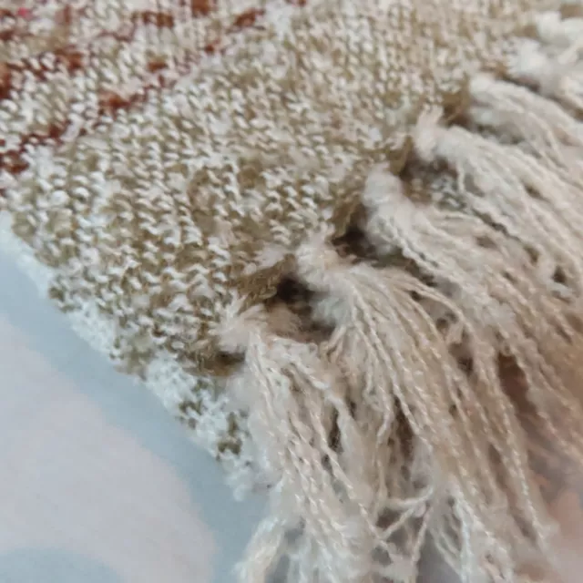 WOOLRICH Blanket Scarf Cream Brown Knit Striped Rustic 27x68" Soft Wrap Shawl 3