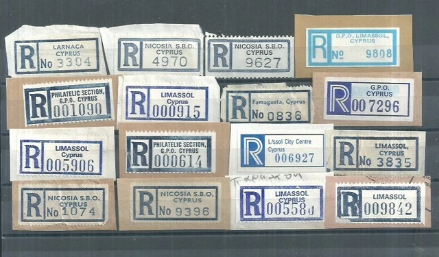 Cyprus Lot Of 16 Registered Labels Cyprus Lot Of 16 Registered Labels