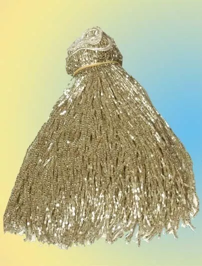 SILVER GLASS BEADED BELLY DANCE FRINGE 40" x 8"
