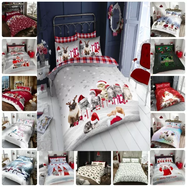 Christmas Santa Pug Duvet Cover Pillowcases Xmas Bedding Set Single Double King