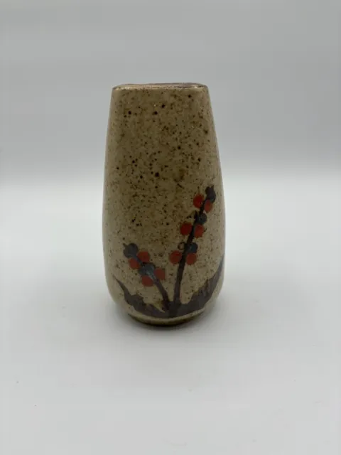 Vintage Otagiri Vase Beige Speckled Floral Hand Crafted MCM Ceramic Bud Vase