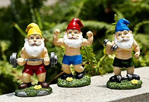Mrsivrop Funny Workout Garden Gnomes Statues 3pcs 6.2 Inches Outdoor Funny Th...