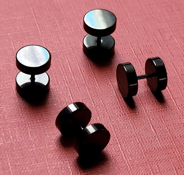 1x Fake Tunnel Plug Piercing Stecker schwarz Ohrstecker Ohrringe Titan black NEU