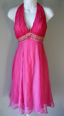 NWT Riva Designs Short Dress Gown Sz 2 Silk Bling Halter Marilyn Monroe Style