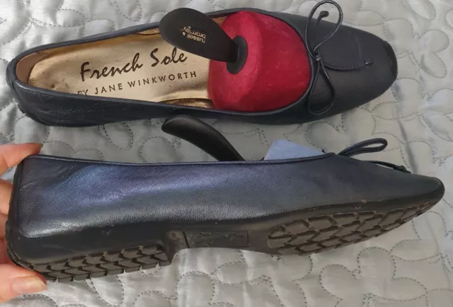 FRENCH SOLE JANE Winkworth Navy Blue Leather Ballet Pumps Shoes