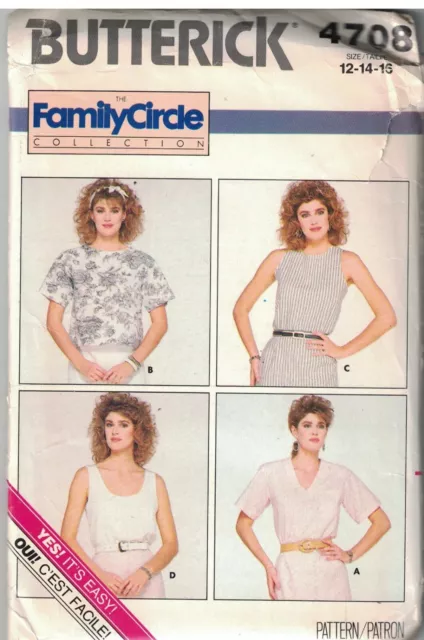 4708 Butterick SEWING Pattern Misses Loose Fitting Pullover Top UNCUT Vintage FF
