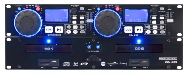 Pronomic Doppel DJ CD Player USB SD MP3 Pitch Bend Scratch Effekte Loop 19" Rack 2